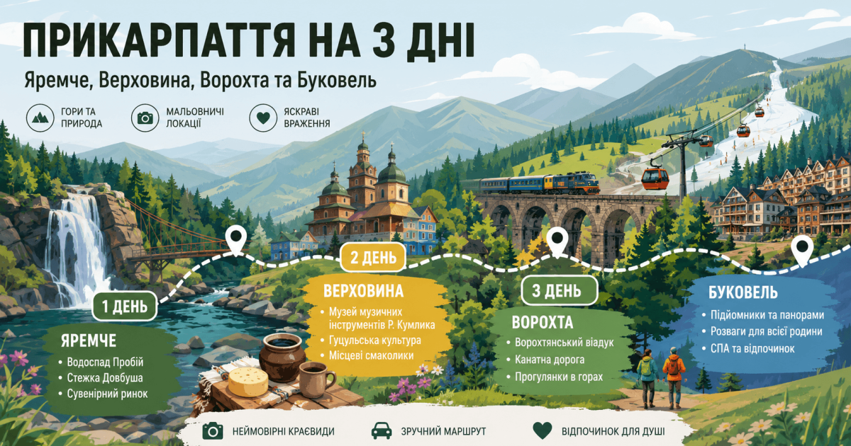 Прикарпаття на 3 дні: Яремче, Верховина, Ворохта та Буковель